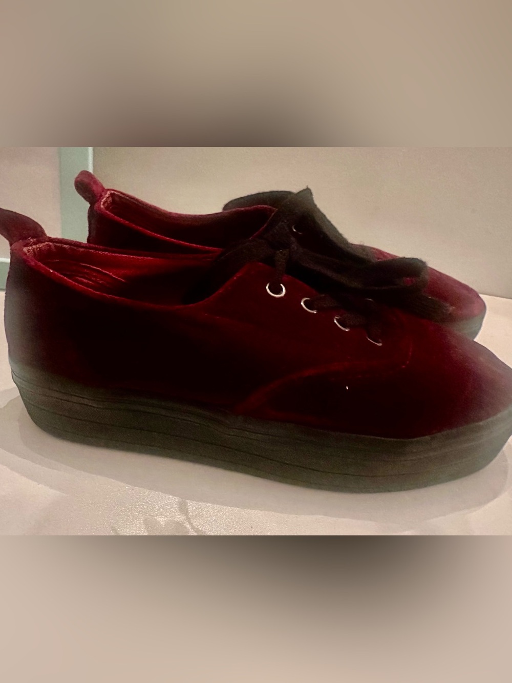 Divided Platform Sneakers in Deep Burgundy Red